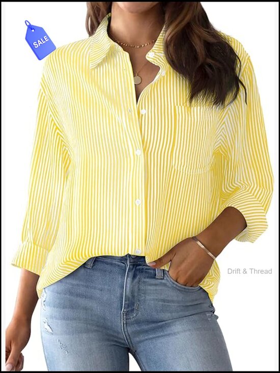 Tops - Classic Long Sleeve Button Down Shirt with Chest Pocket